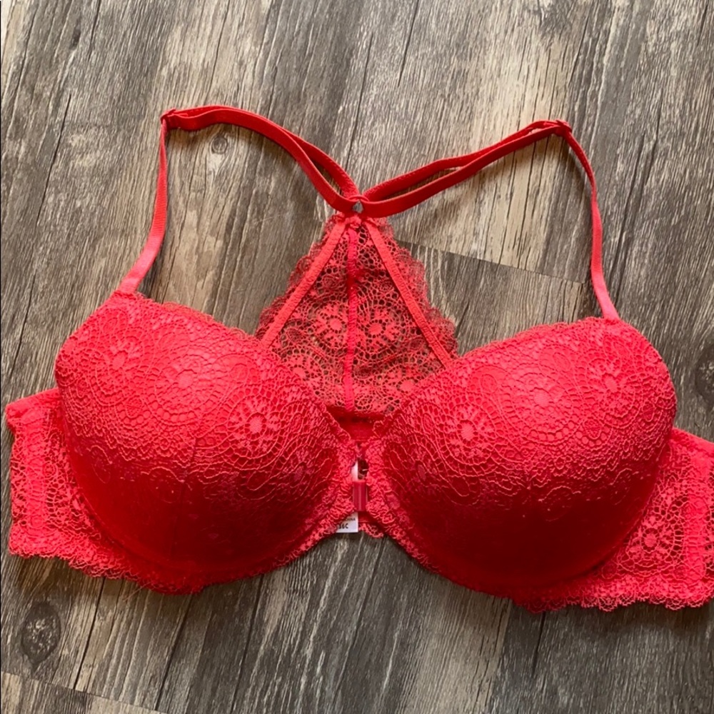 Coral lace racer back bra 36C
